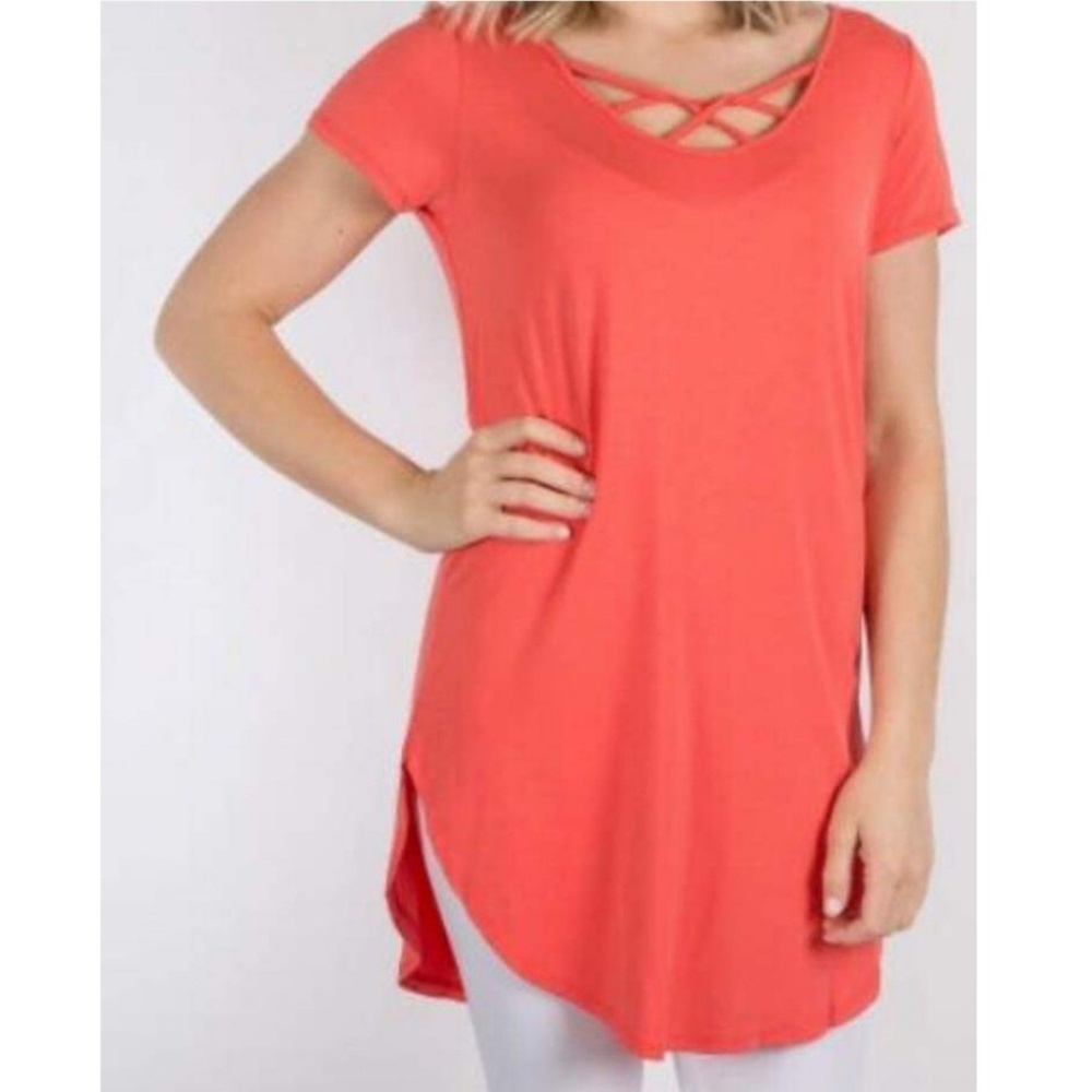 Coral Criss Cross Top